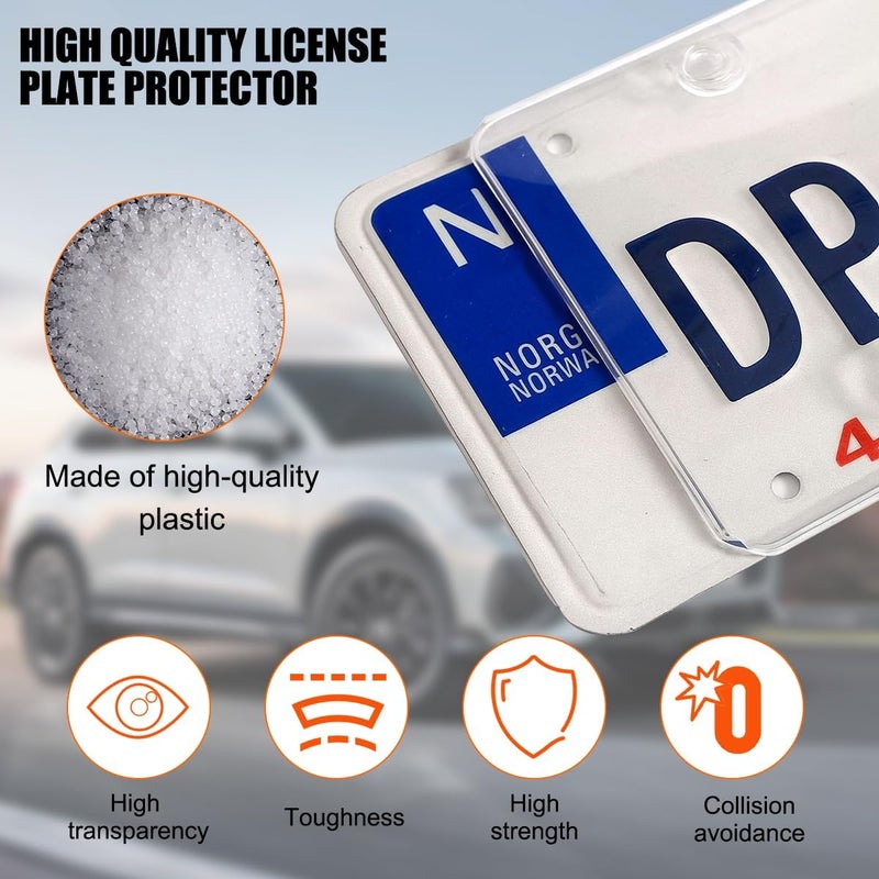 FALVFUN 2PCS Clear Car License Plate Covers, Unbreakable Transparent Flat Vehicle License Plate Shield with Screws & Caps, Automotive Tag Frame Protector, Universal for RV, Sedan, SUV - Image 3